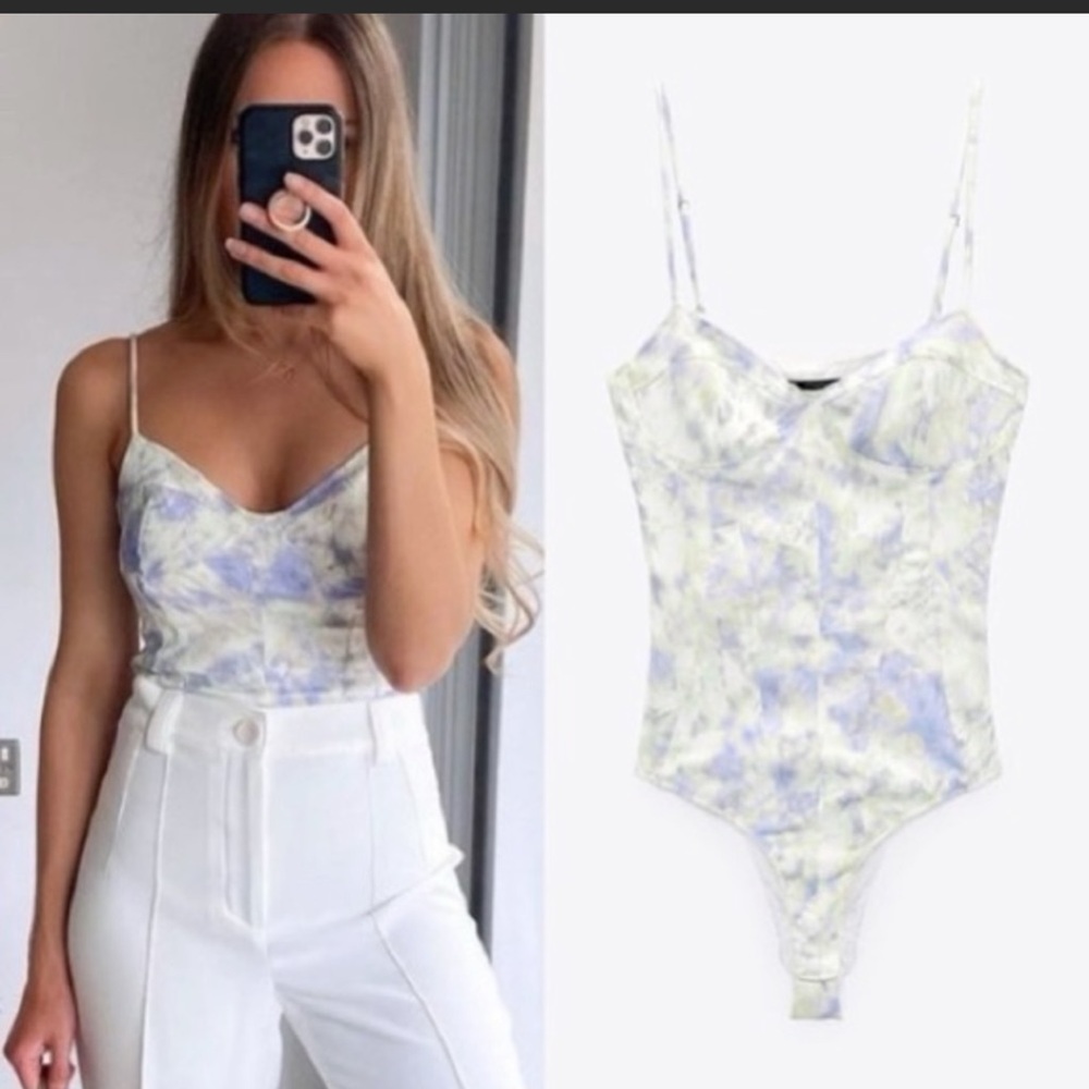 Zara satin tye dye bustier body suit